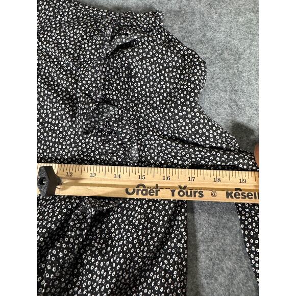 H&M Blouse Women 2 Black Long Sleeve Ruffle Micro Floral Regency Boho Coquette - Picture 3 of 7